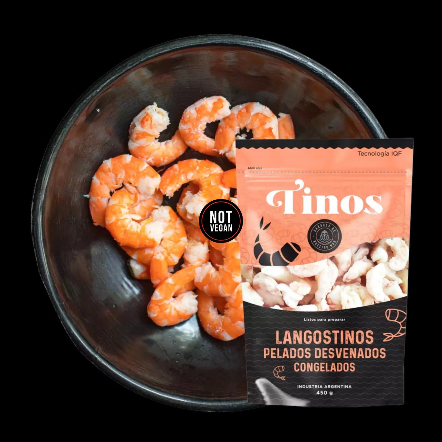 Langostinos pelados desvenados.
